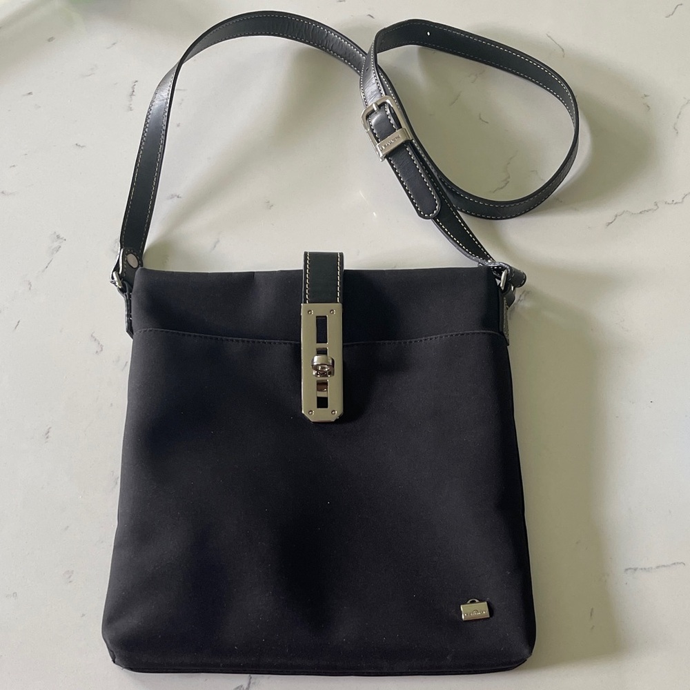 La BaGaGerie Black Crossbody Messenger Bag with Leather Strap and Metal Lock